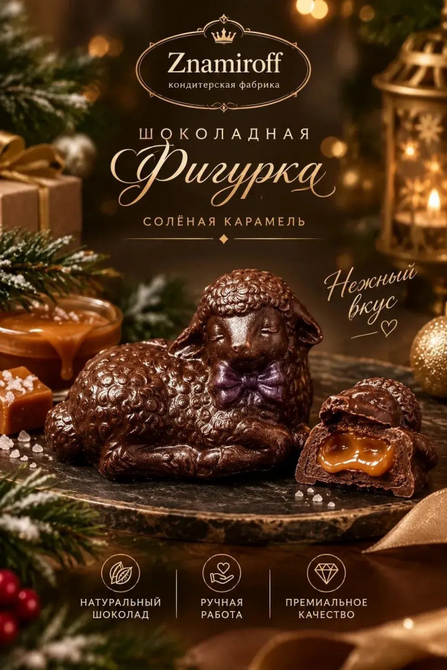  Шоколад фигурный "Овечка спящая" молочный шоколад с начинкой солёная карамель(блок 5шт по 70г) в Моздоке