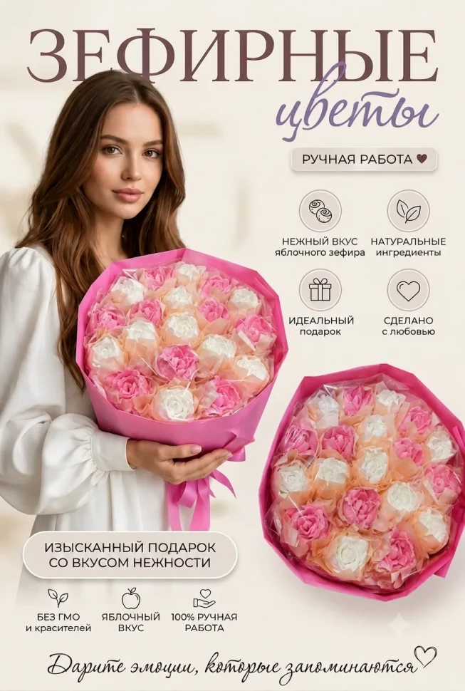  Букет Зефирный Размер XL бело-розовый,350г в Моздоке