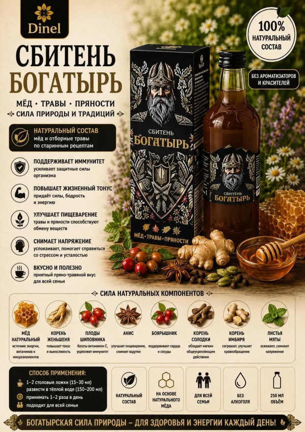№3 Сбитень Богатырь, 250мл  в Моздоке